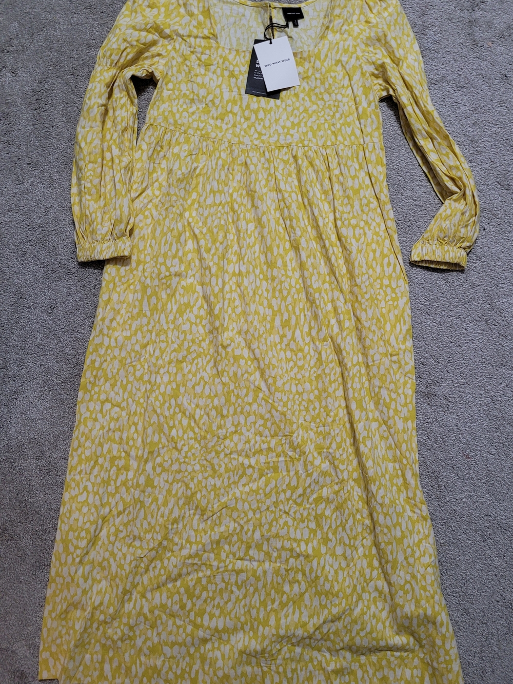 Who What Wear Yellow and White Printed Long Sleeve Maxi Dress
